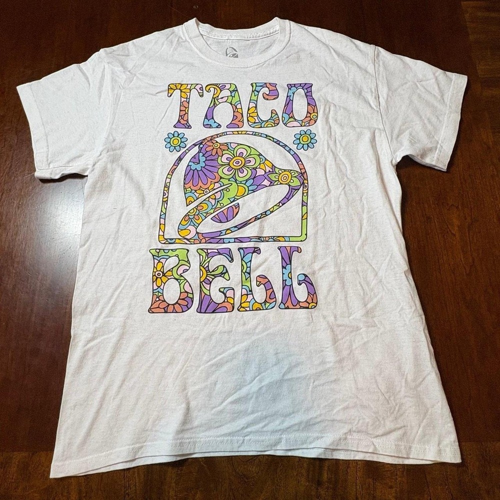 Taco Bell Floral Logo Graphic T-Shirt White Size M